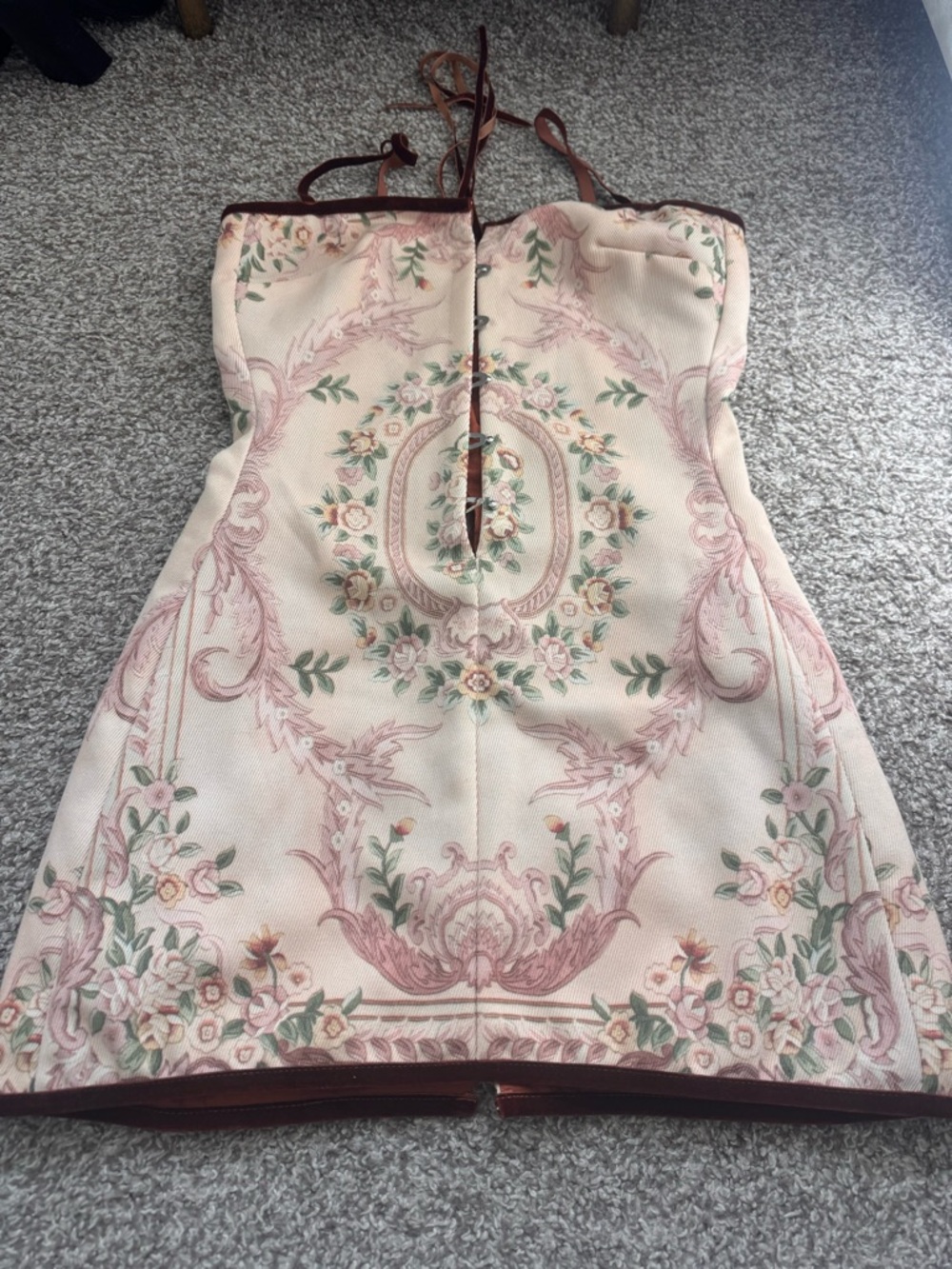 With Jean Blush Pink Floral Brocade Mini Dress